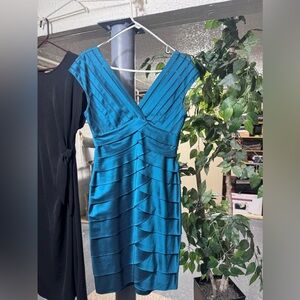 Adrianna Papell Teal Pleated Mini Dress